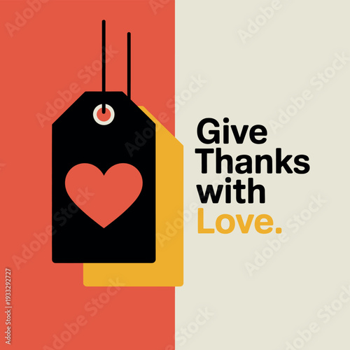 Holiday sale tag with heart icon promotes gratitude messaging for seasonal.