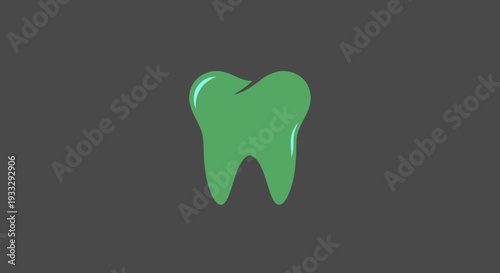 Green molar tooth with light-blue highlights on a dark gray background