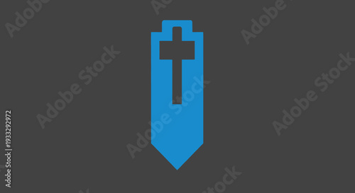 Stylized blue Christian cross on a grey background