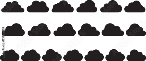 A collection of 20 black cloud shapes arranged in four rows on a white background