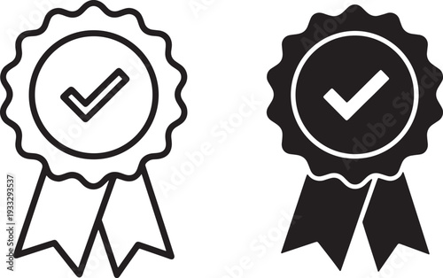 Two checkmark ribbon badges in black and white also transparent background