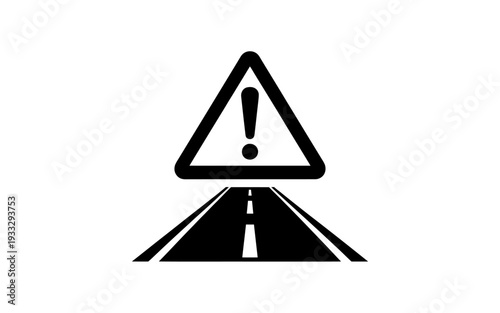 Warning sign with exclamation mark on road ahead symbol