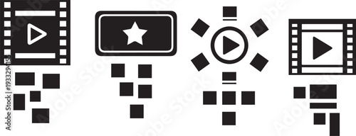 Video play button icons with film strips