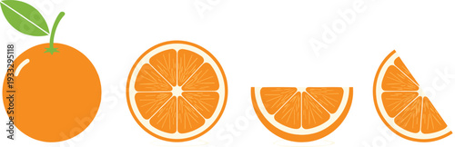 Fresh Orange Fruit Vector Illustration Set With Whole Half Slice And Wedge Isolated On White Background For Healthy Food Design