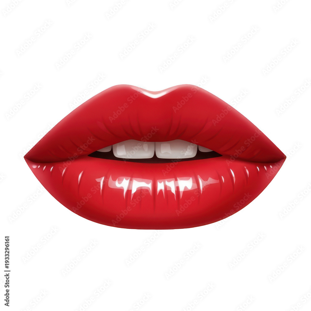 Fototapeta premium A close-up view of a pair of bright red lips with white teeth visible. isolated on transparent background
