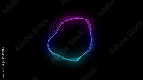 Circle sound waveform, futuristic audio spectrum isolated on black. Seamless loop animation of moving sound wave