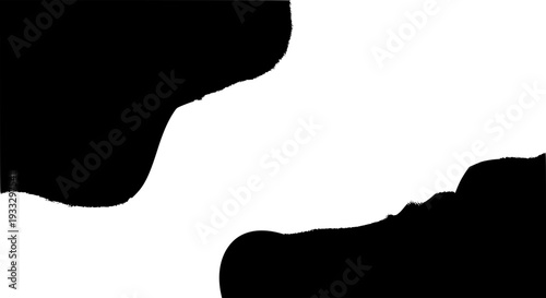 Rock overhang silhouette with cave opening and ground ledge in minimal black and white