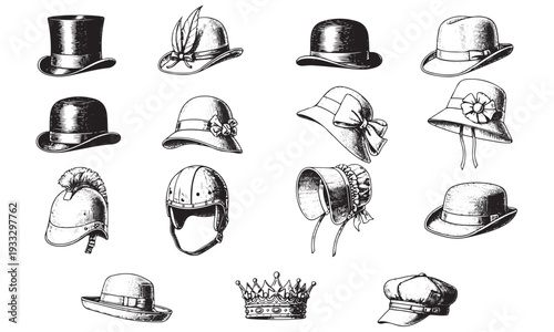 Vintage Hats Collection Engraving