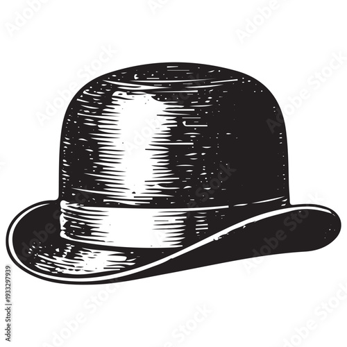Classic Bowler Hat Vintage Gentleman Headwear Engraving Style Illustration