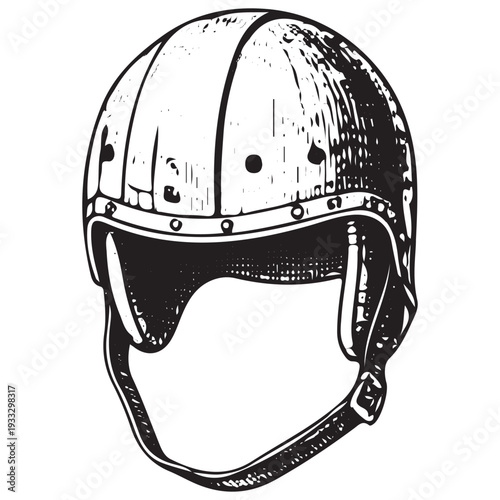 Medieval Knight Helmet Vintage Armor Headwear Engraving Style Illustration