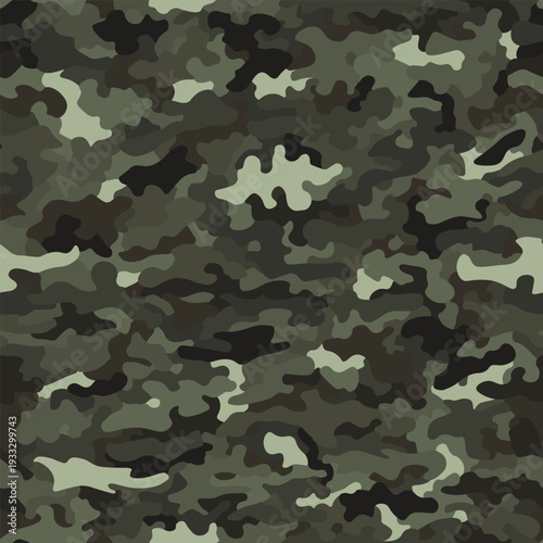 Camouflage classic seamless pattern. Khaki olive color. Military hunting camo.