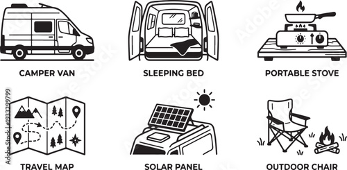 A set of black and white line icons representing various emergency medical help and rescue services Vector