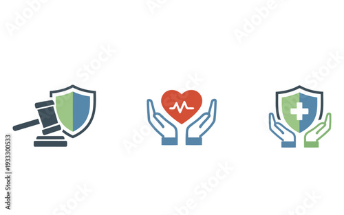 Insurance Protection and Healthcare Security Icons Set Vector Illustration