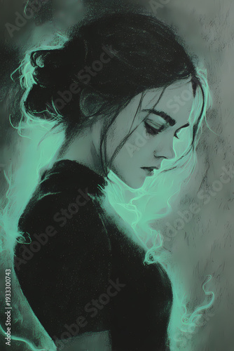 Charcoal Black with Pale Green Glow Background
