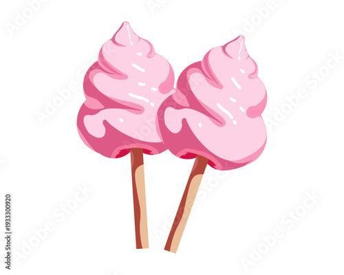 Delicious pink cotton candy on sticks, sweet treats for kids and adults