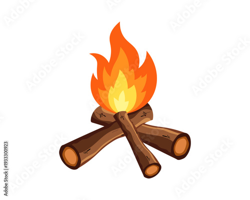 Cozy campfire burning brightly with warm orange flames