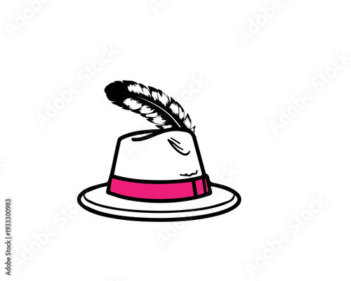 Vibrant pink hat with feather accent for fashion illustration