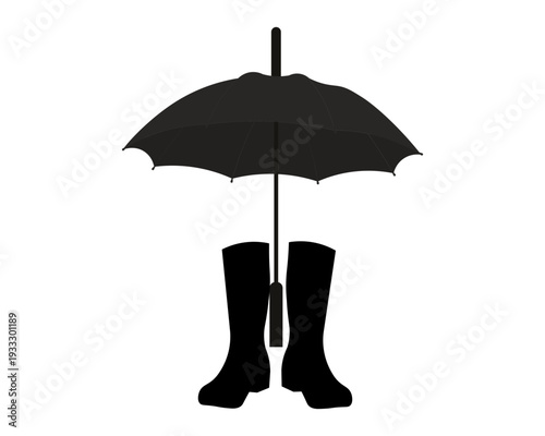 Stylish black umbrella and boots combination for rainy days