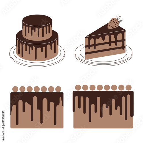 Chocolate cakes and brown square desserts with chocolate frosting  sweet food