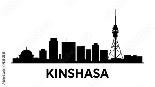 Silhouette of Kinshasa city skyline with tower and buildings in black silhouette