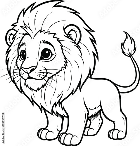 A cartoon lion with a shaggy mane and cute expression