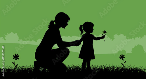 Mother and Daughter Silhouette Happy Moment.