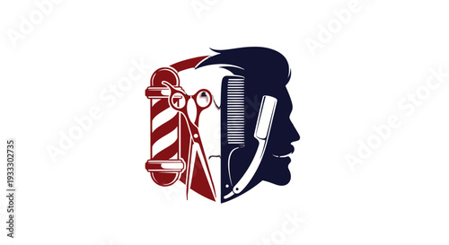 Stylized Barber Shop Logo with Scissors and Straight Razor.