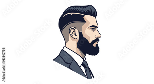 Illustration of a bearded man in a suit with a stylish haircut.