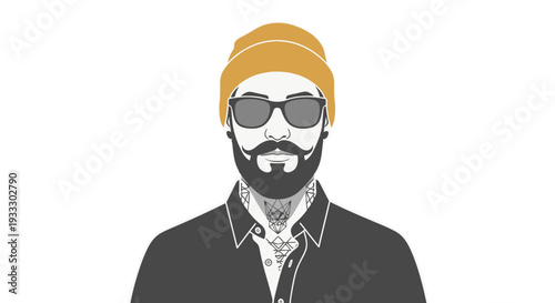 Illustration of a man wearing sunglasses and a beanie.