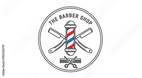 Barber shop logo with scissors and straight razor.