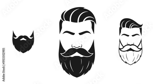 Vector illustrations of bearded men's faces with various hairstyles and facial hair.