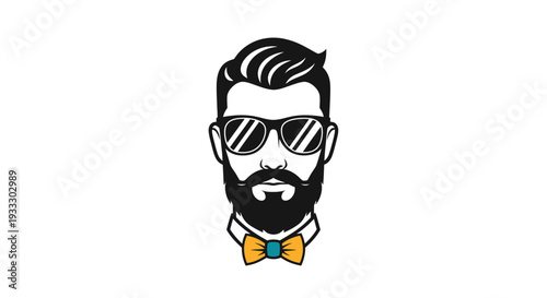 Stylish bearded man wearing sunglasses and bow tie illustration.