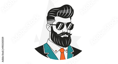 Illustration of a stylish bearded man wearing sunglasses and a suit.