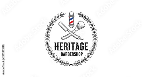 Vintage style barbershop logo with crossed scissors and straight razor.
