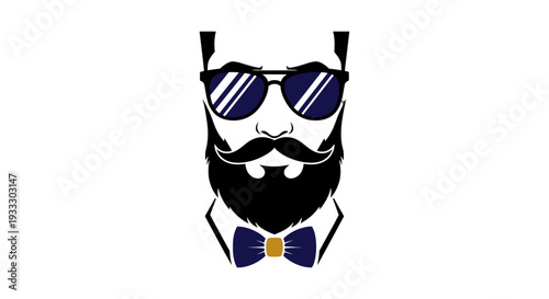 Stylish bearded man wearing sunglasses and bow tie.