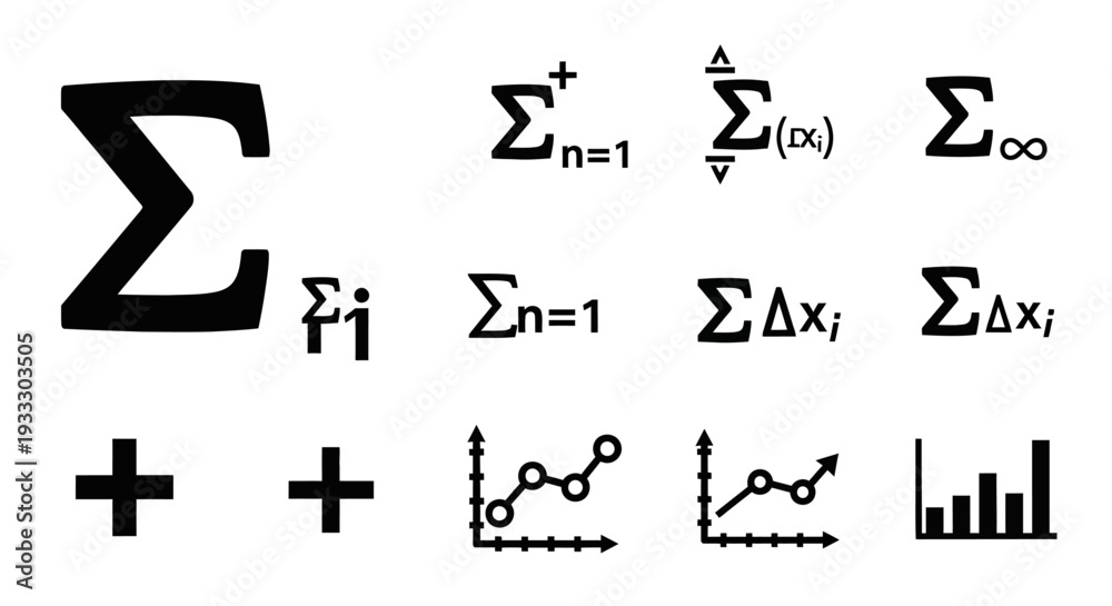 Fototapeta premium Mathematical symbols and graphs illustrating complex equations and data analysis on a plain background from a straightforward viewpoint