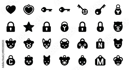 Collection of various black lock icons with different symbols and shapes on a clean background