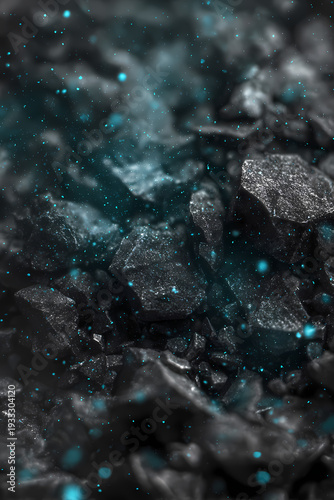Charcoal grain with glowing blue specks background