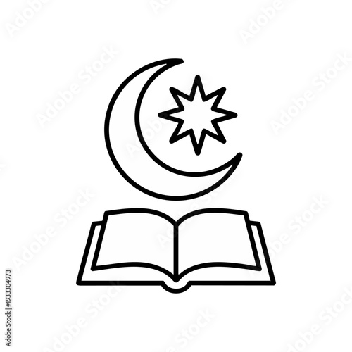 Crescent Moon and Star Over Open Book