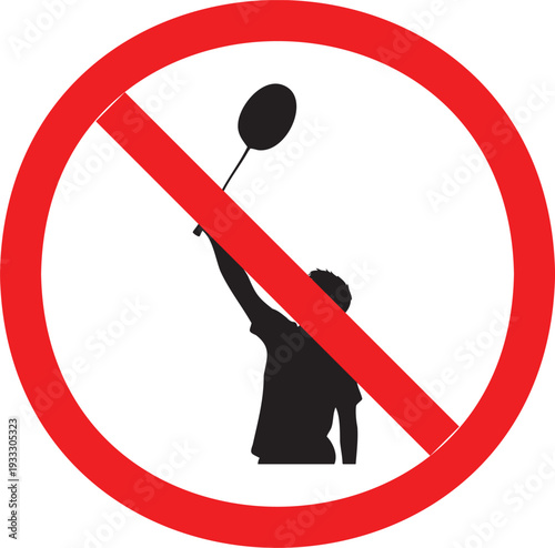 Silhouette of a person holding a paddle in a red prohibition sign