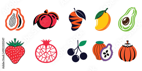 Wallpaper Mural Vibrant Tropical Fruit Vector Illustrations - Organic Food and Healthy Nutrition Icons Torontodigital.ca