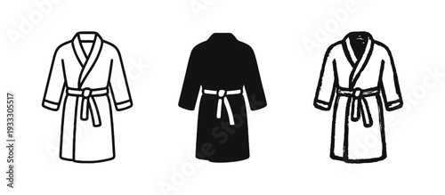 Bathrobe Icon Set. Outline, Solid, and Hand-Drawn Style Dressing Gown Symbols for Spa and Hotel.