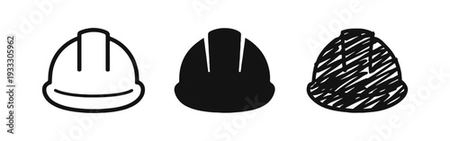 Hard Hat Icon Set. Outline, Solid, and Hand-Drawn Style Safety Helmet Symbols for Construction.