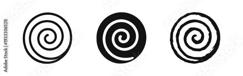 Spiral Icon Set - Outline, Solid, and Hand-Drawn Styles for Hypnosis or Abstract Concepts