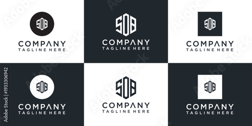 Set of modern company logos with abstract geometric designs and typography.