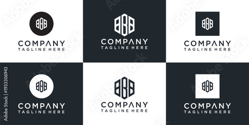 Set of modern company logos with abstract geometric designs and typography.