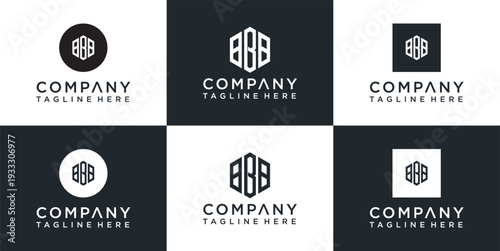 Set of modern company logos with abstract geometric designs and typography.