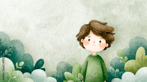 Happy boy playing outdoors surrounding by nature