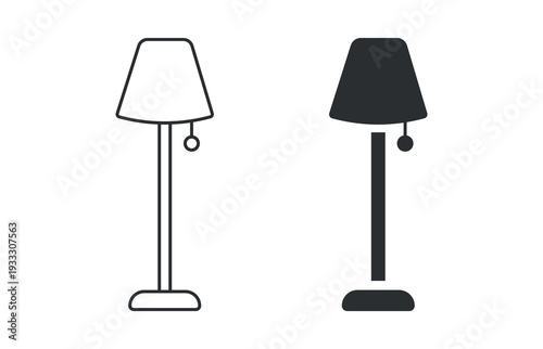 Floor Lamp Icon Set, Standing Light Line and Solid Vector Illustration