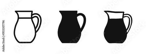 Pitcher and Jug Icon Set - Beverage Container Symbols for Kitchen and Drinks